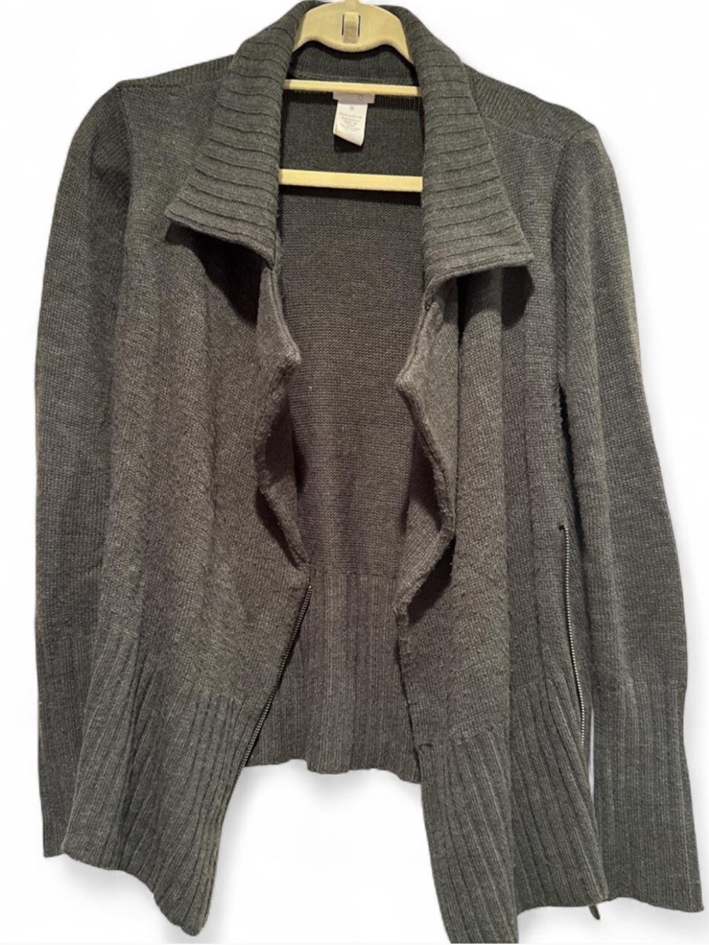 Neely Gray Open-Front Ribbed Collar Women's Sweater Cardigan w/ zipper